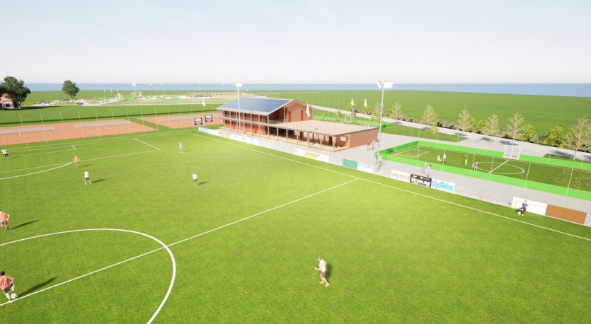 Ansicht Sportanlage mit Gebäude